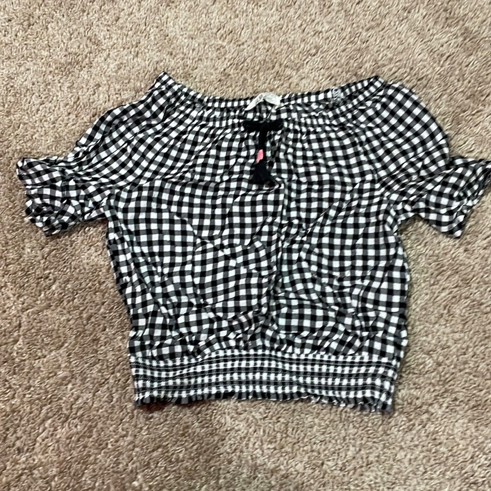 checkered print blouse